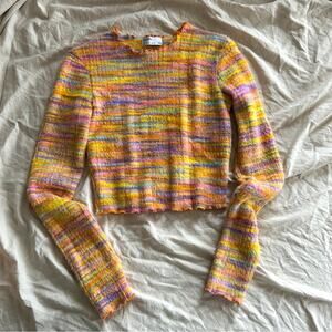 Bershka Soft Fuzzy Knit Cropped Rainbow Sweater